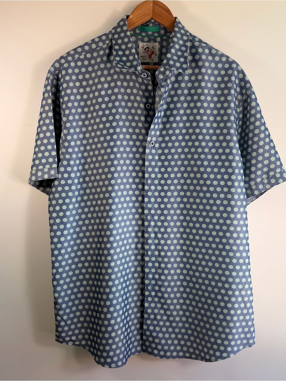 Marti Kat Men’s Blue Limes Polka Dot Short-Sleeve Button-Down Shirt